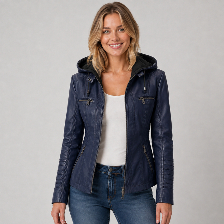 Women's Faux Leather Hooded Zip Jacket Montarello