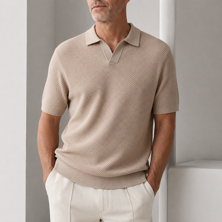 Laurent Monaco Woven Texture Polo for Men, view 3 - Elena Harper
