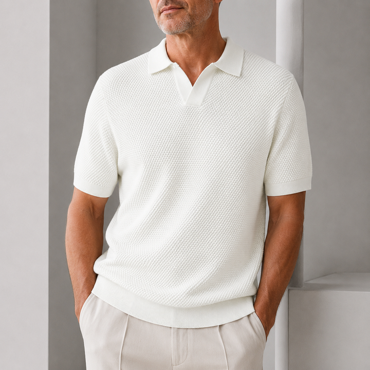Laurent Monaco Woven Texture Polo for Men, view 9 - Elena Harper