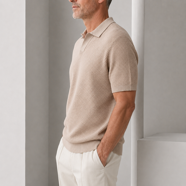 Laurent Monaco Woven Texture Polo for Men, view 4 - Elena Harper