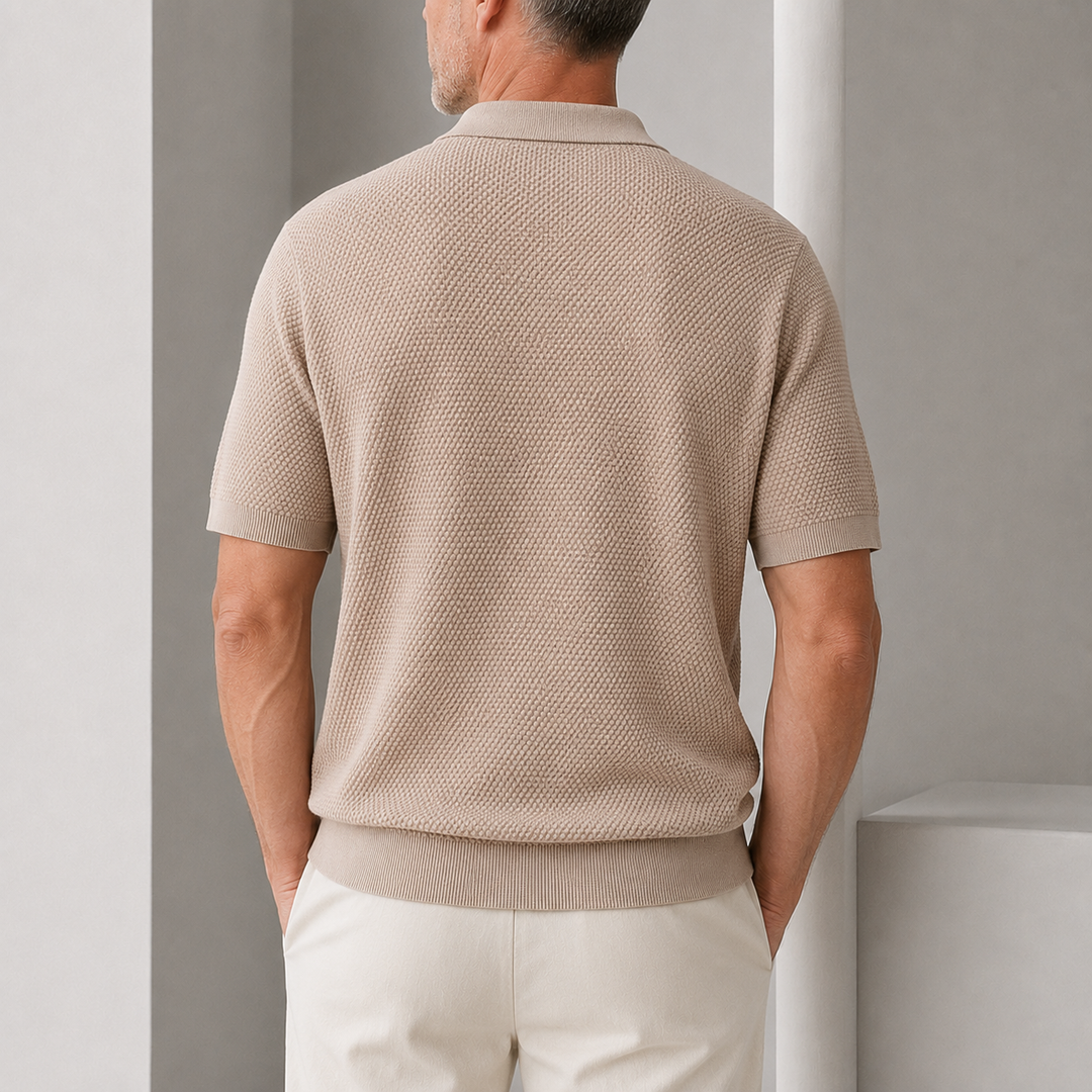 Laurent Monaco Woven Texture Polo for Men, view 5 - Elena Harper