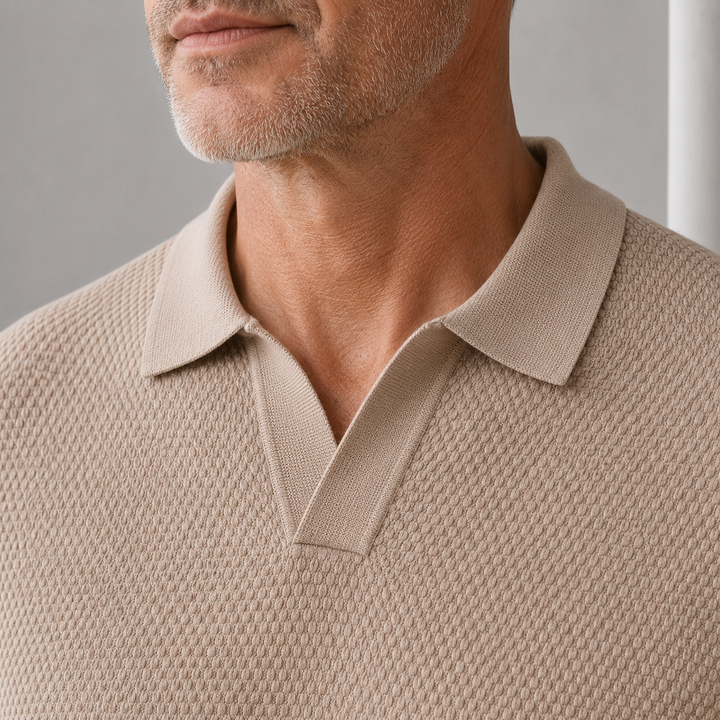 Laurent Monaco Woven Texture Polo for Men, view 6 - Elena Harper
