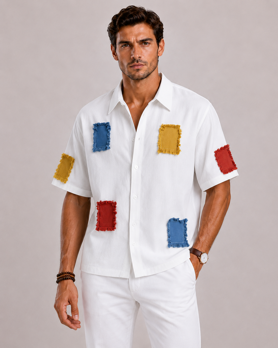 Harrington Oxford | Short Sleeve Patchwork Shirt For Men