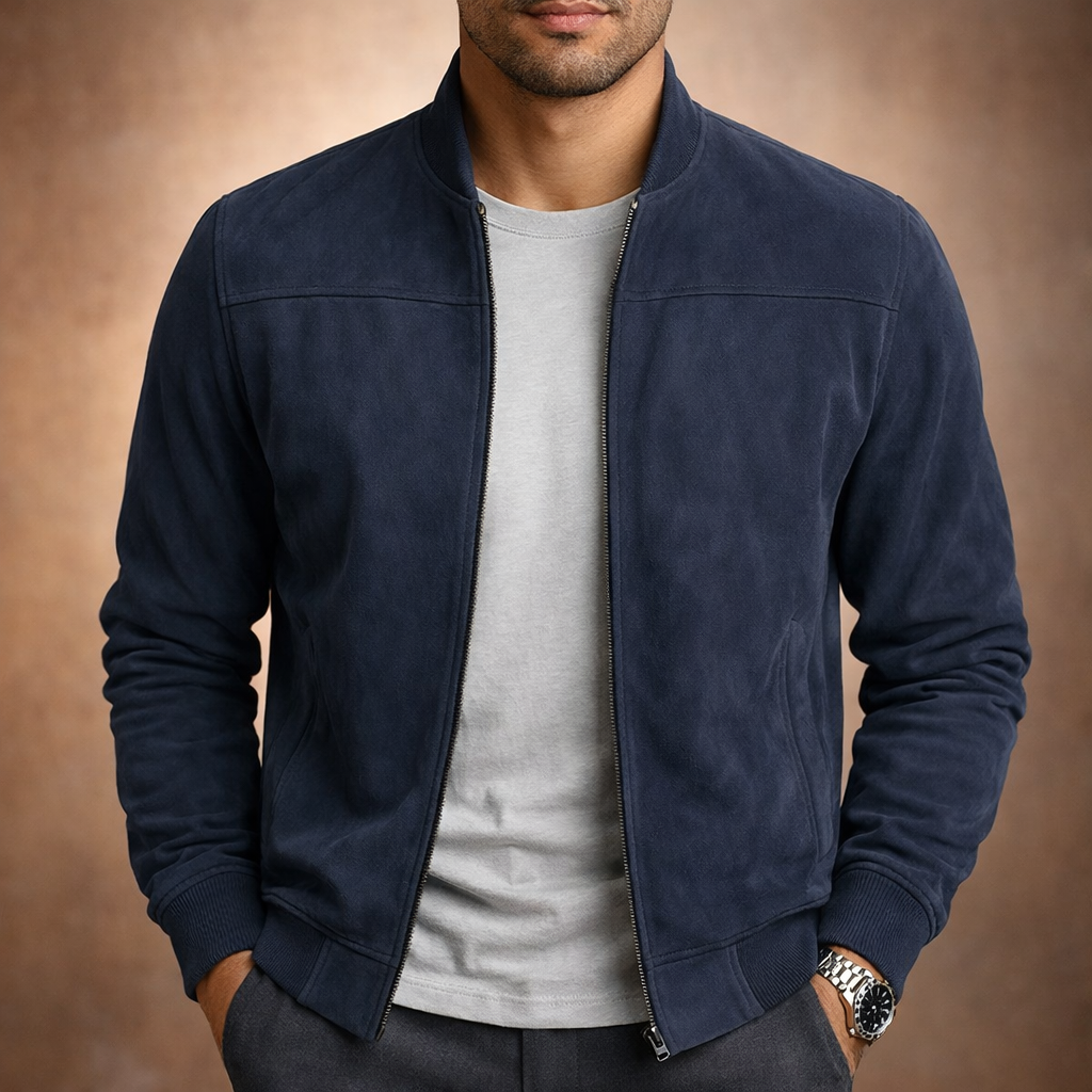 Men's Suede-Look Bomber Jacket – Lightweight Smart-Casual Jacket