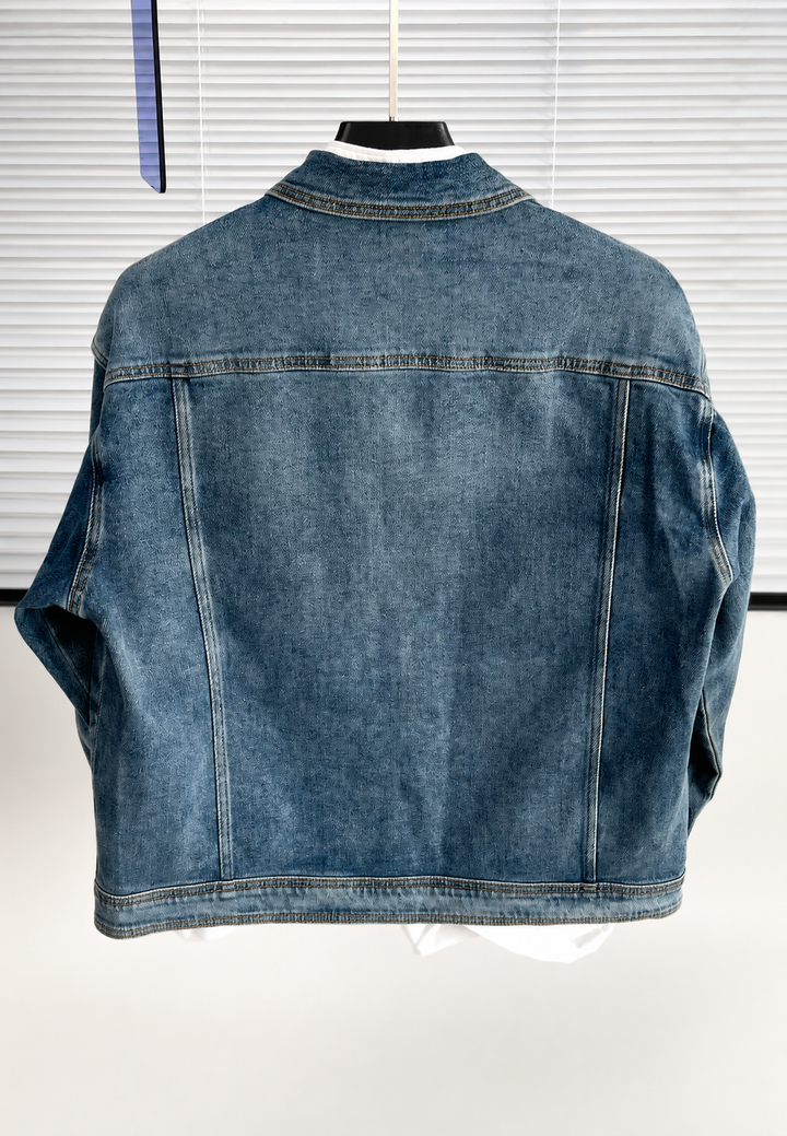 Washed Effect Denim Jacket with Large Pockets - Kaspar