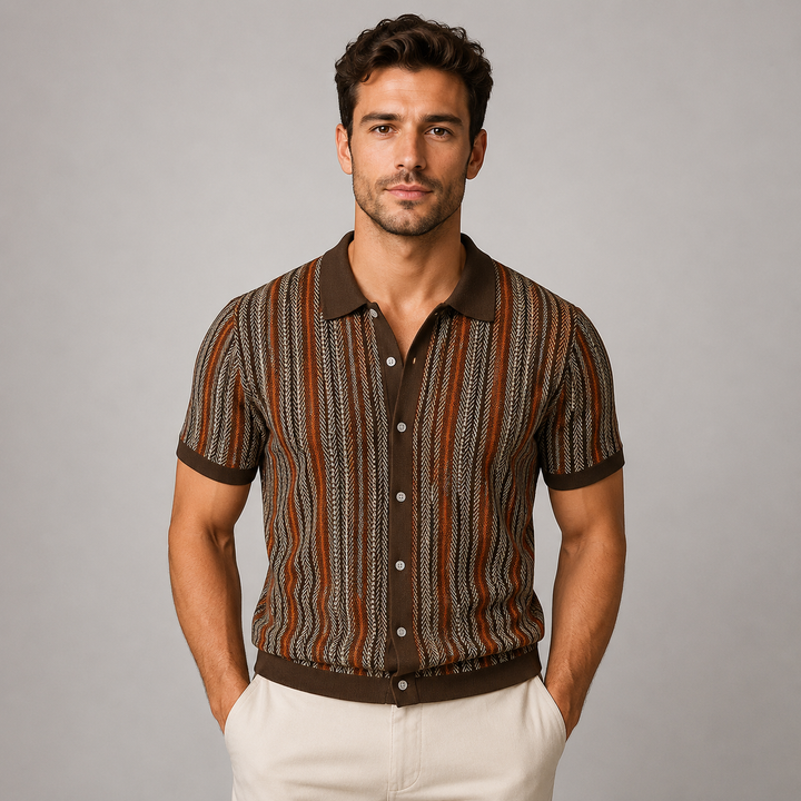 Montarello Casual Short-Sleeve Striped Knit Shirt for Men