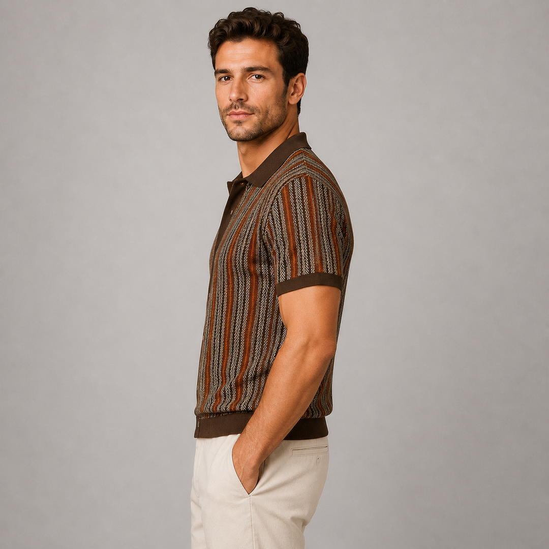 Montarello Casual Short-Sleeve Striped Knit Shirt for Men