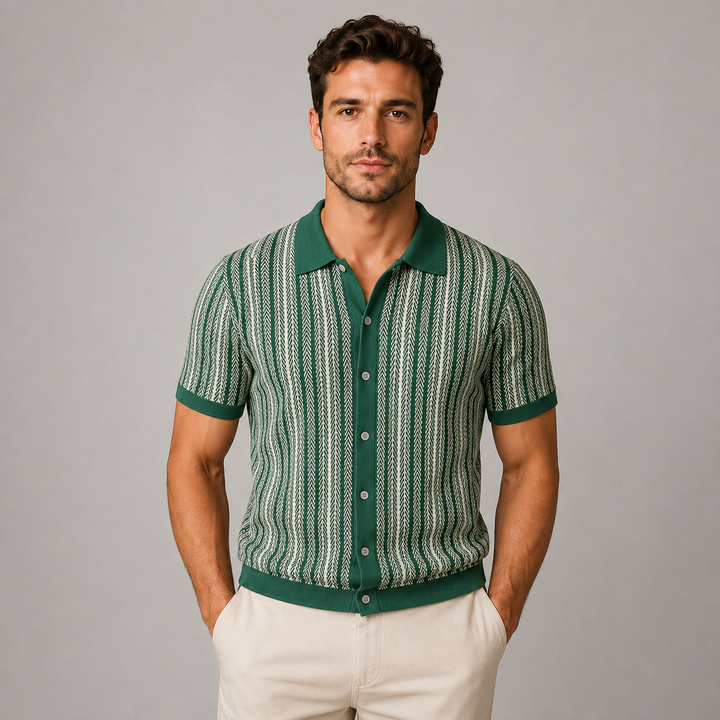 Montarello Casual Short-Sleeve Striped Knit Shirt for Men