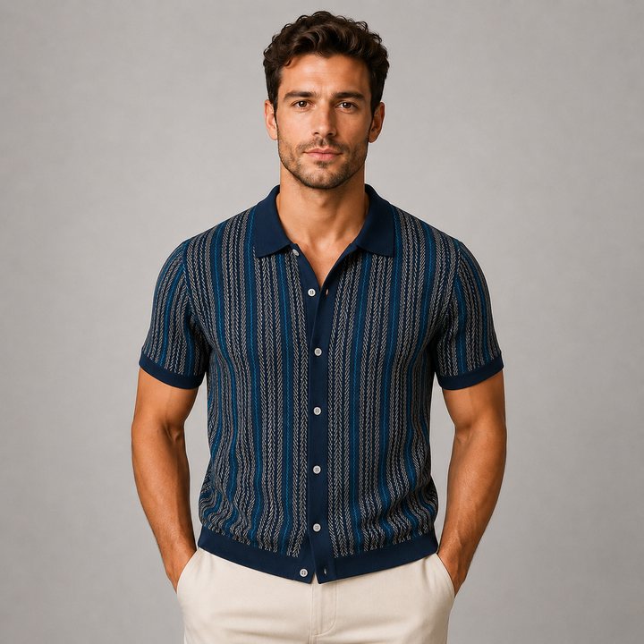 Montarello Casual Short-Sleeve Striped Knit Shirt for Men