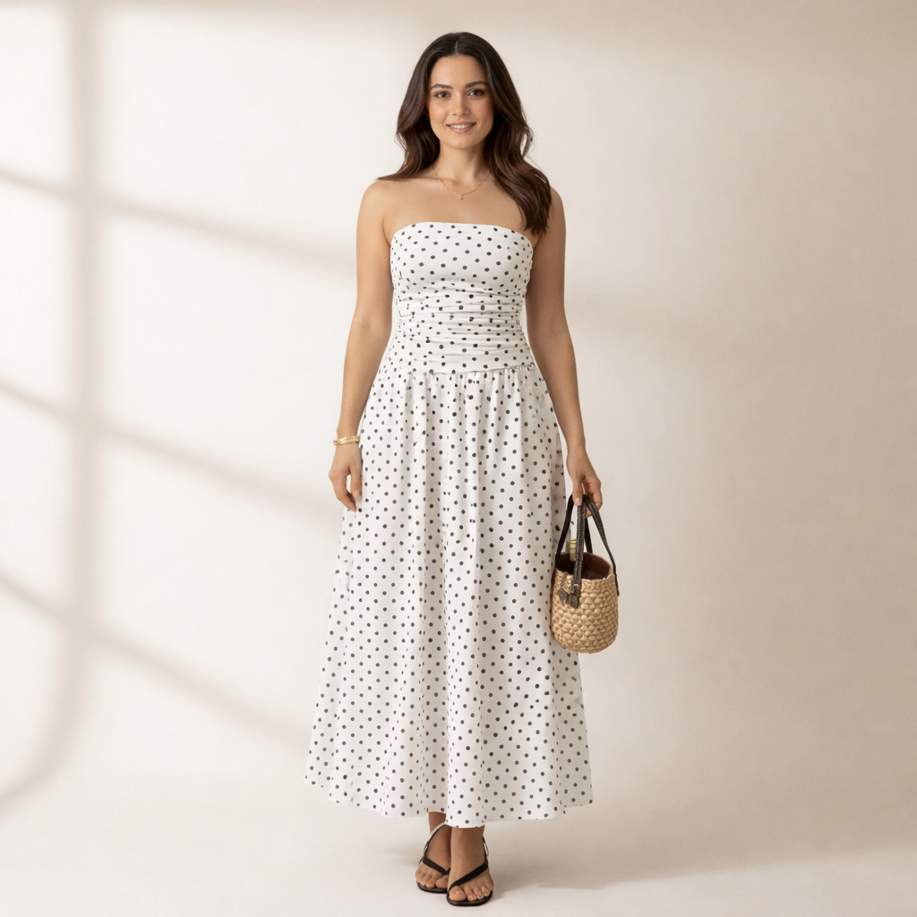 Women's Strapless Polka Dot Maxi Dress