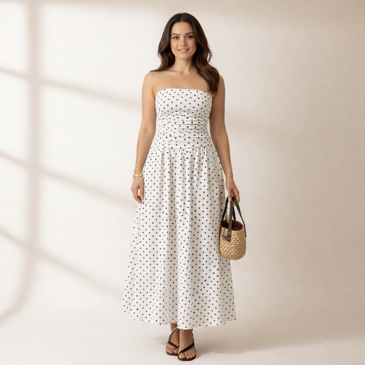 Women's Strapless Polka Dot Maxi Dress
