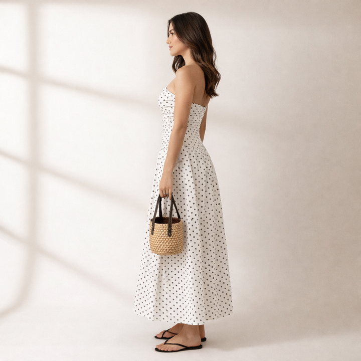 Women's Strapless Polka Dot Maxi Dress