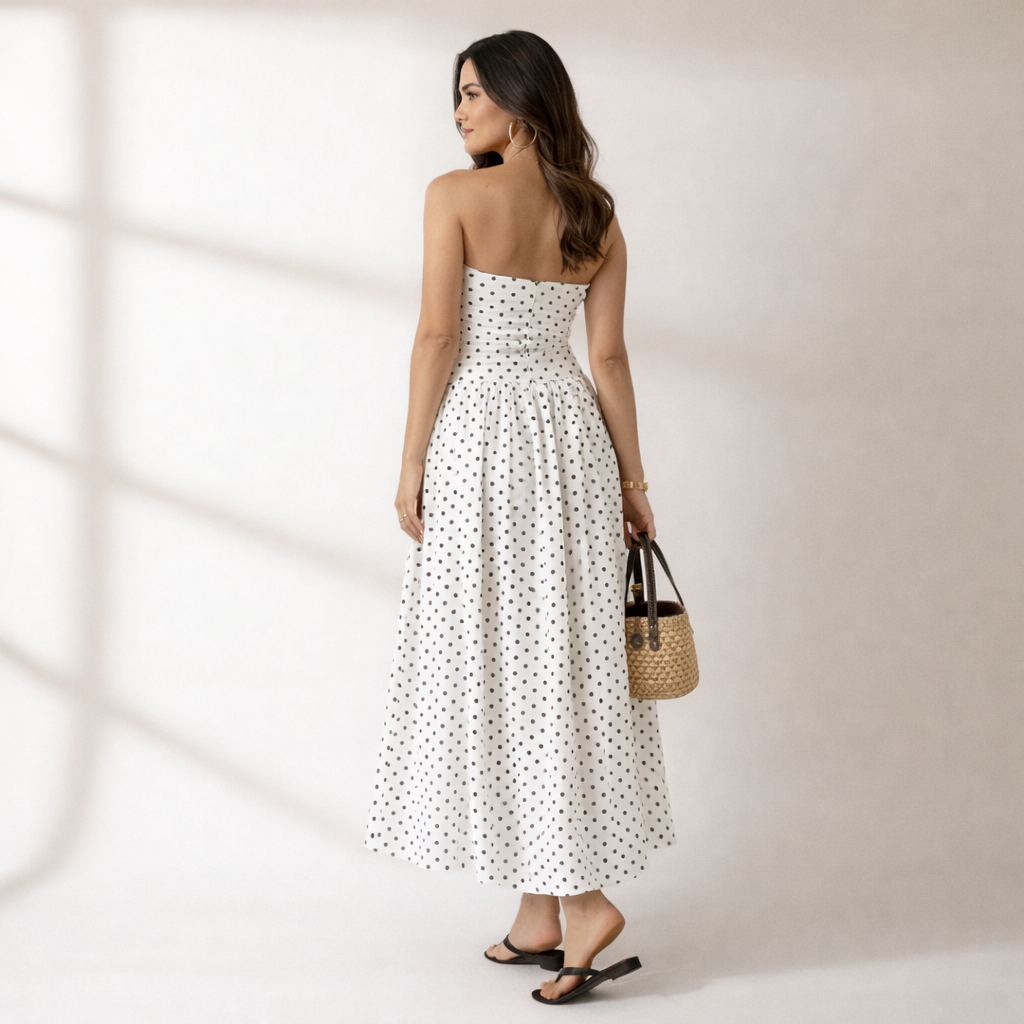 Women's Strapless Polka Dot Maxi Dress