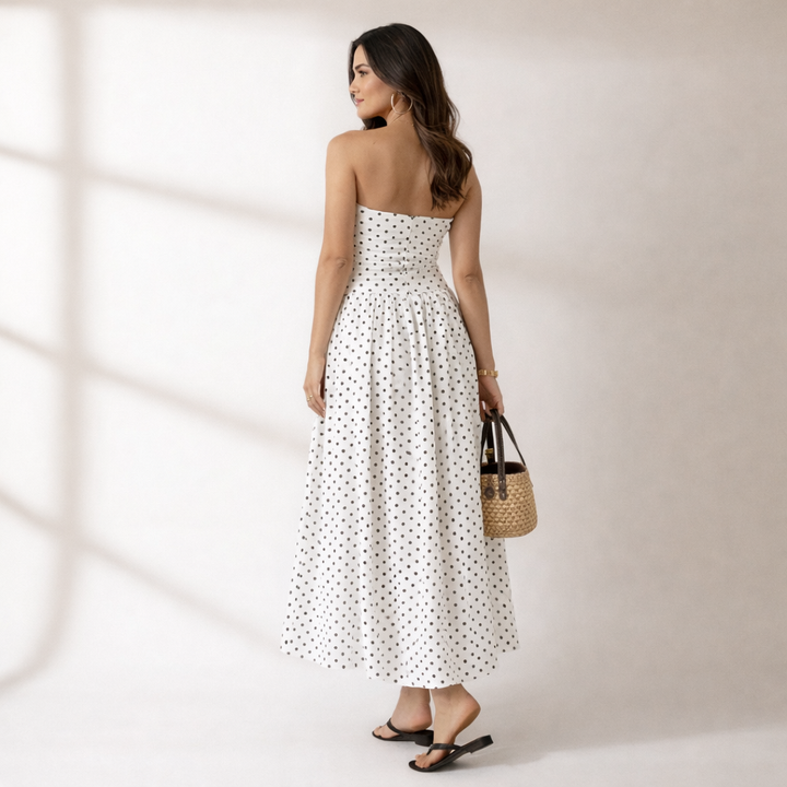 Women's Strapless Polka Dot Maxi Dress