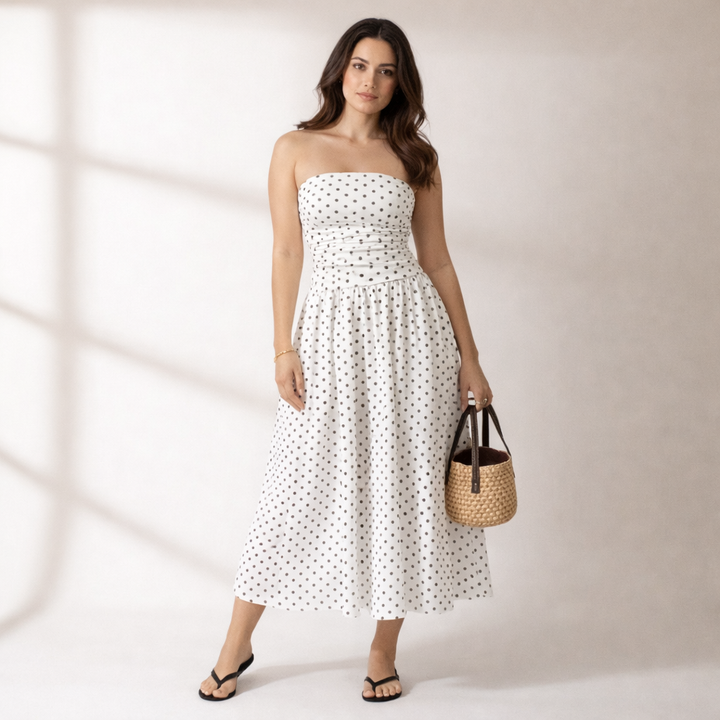 Women's Strapless Polka Dot Maxi Dress