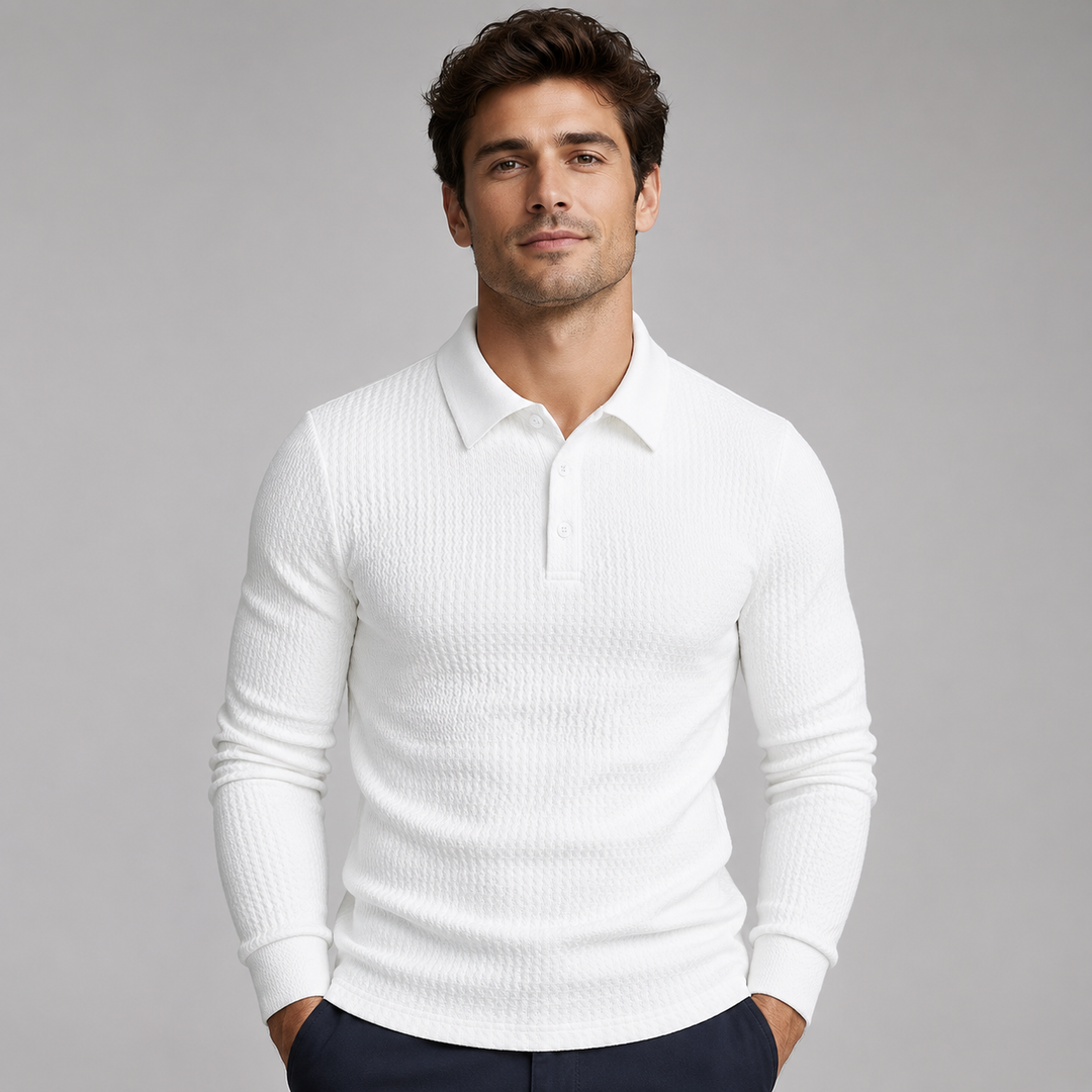 Men's Long Sleeve Ribbed Polo Sweater Montarello