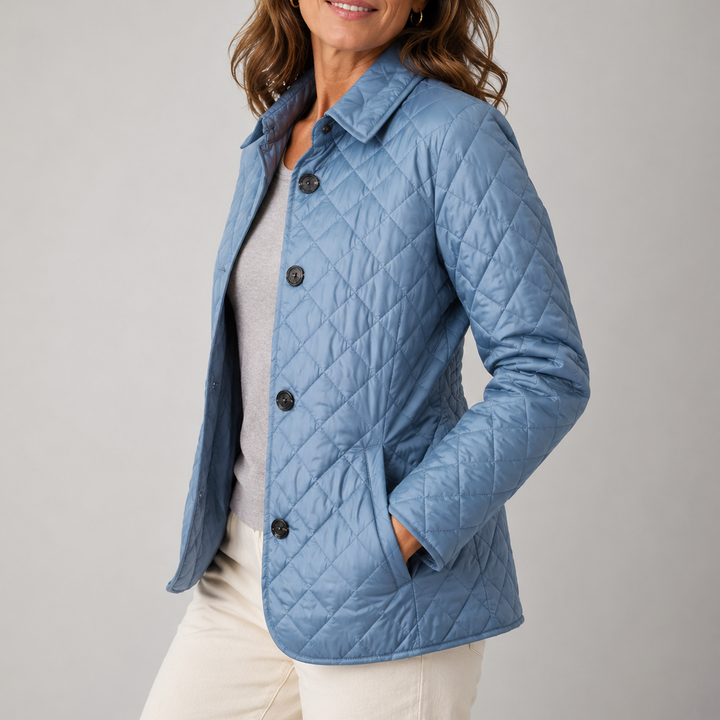 Women's Quilted Jacket with High Collar and Long Cut
