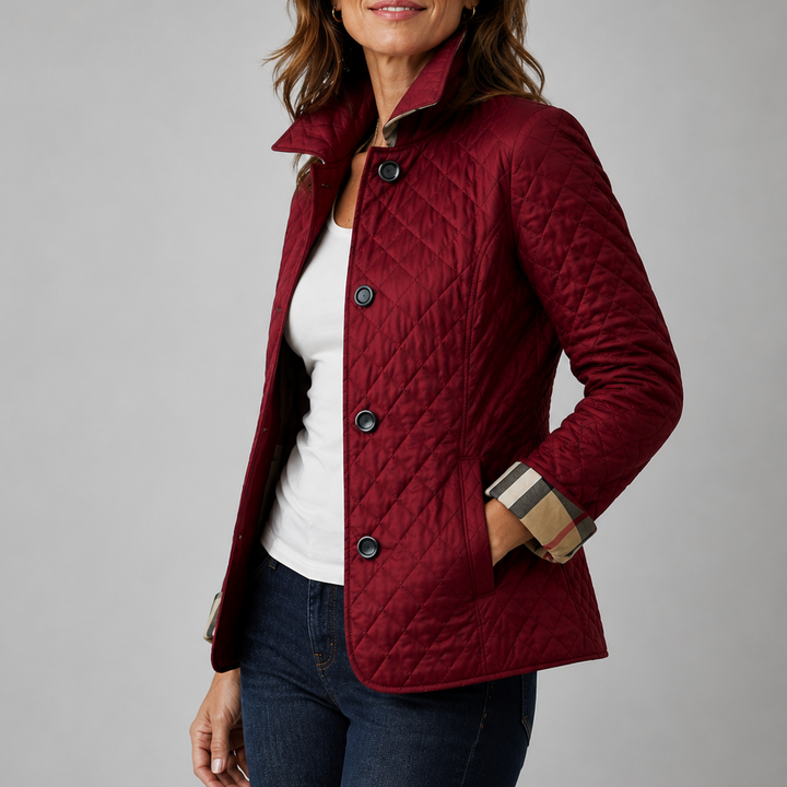 Women's Quilted Jacket with High Collar and Long Cut