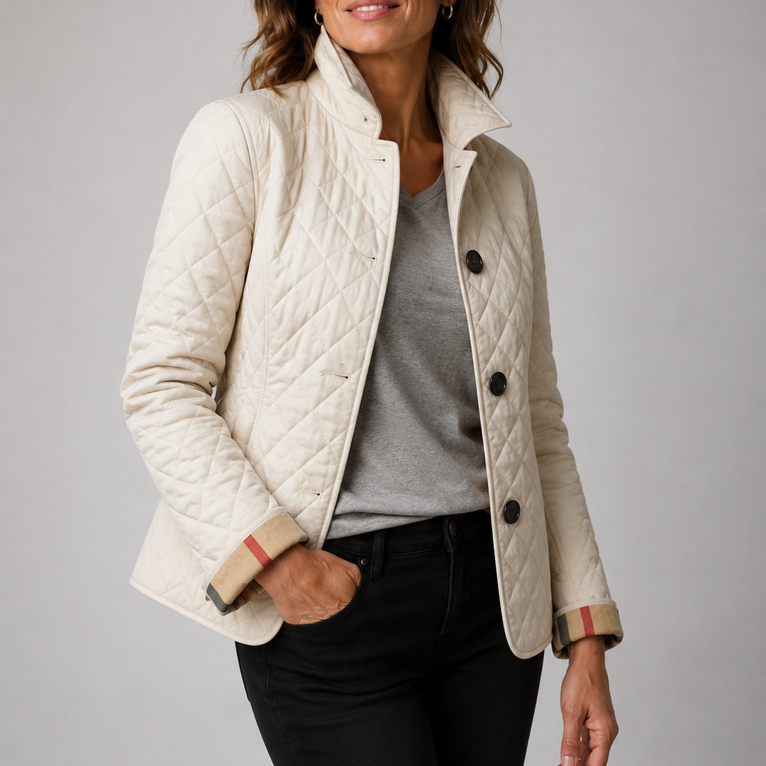 Women's Quilted Jacket with High Collar and Long Cut