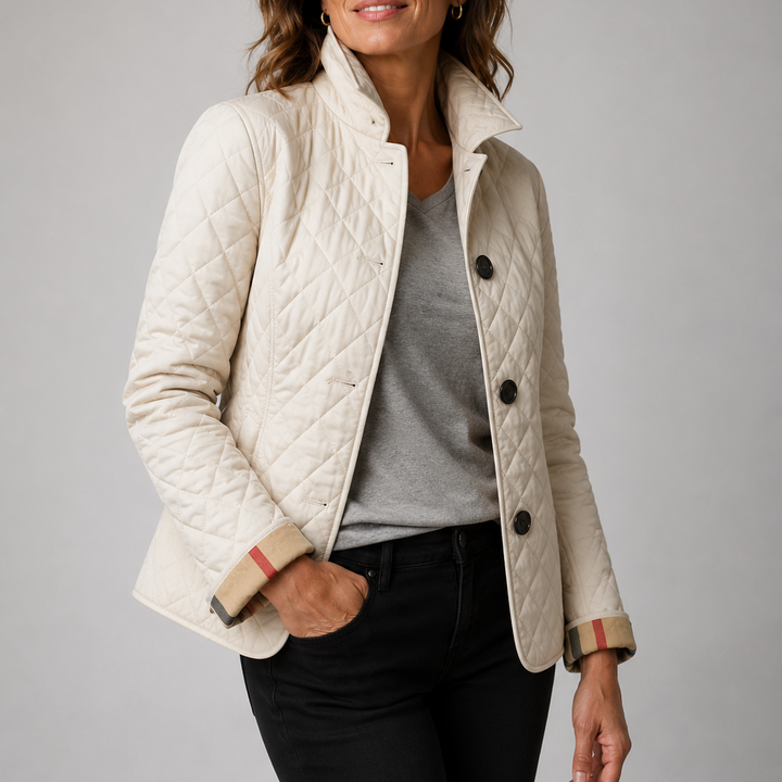 Women's Quilted Jacket with High Collar and Long Cut