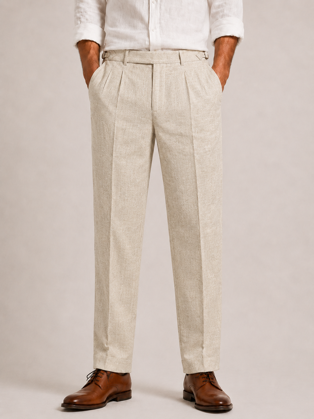 Men's Double Pleat Linen Pants