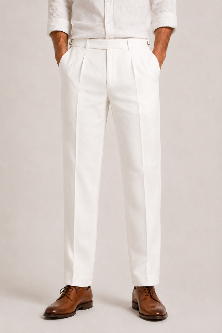 Men's Double Pleat Linen Pants