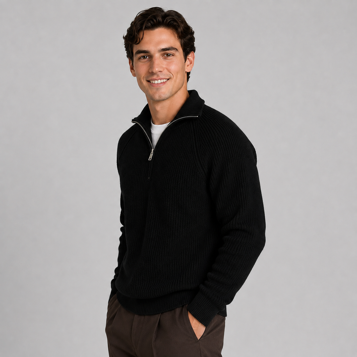 Montarello Men's Knit Sweater with Quarter Zip Closure