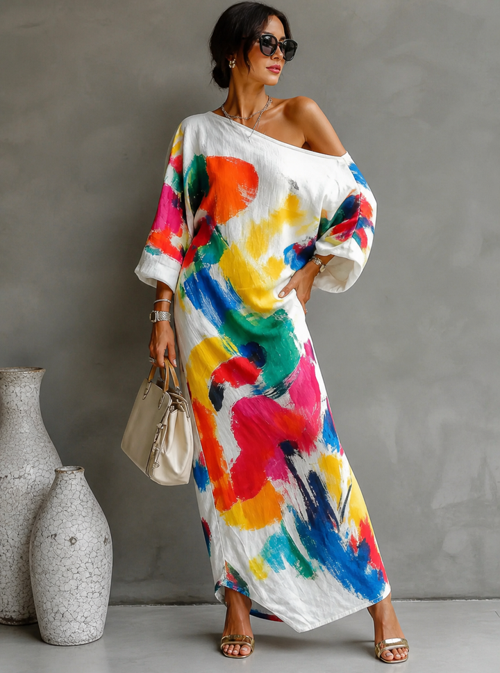 Asymmetrical Artistic Maxi Dress for Women, view 4 - Elena Harper