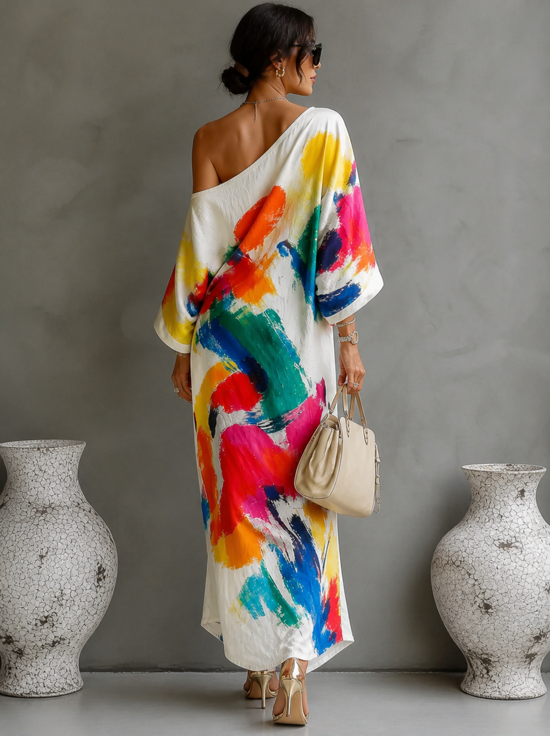 Asymmetrical Artistic Maxi Dress for Women, view 3 - Elena Harper