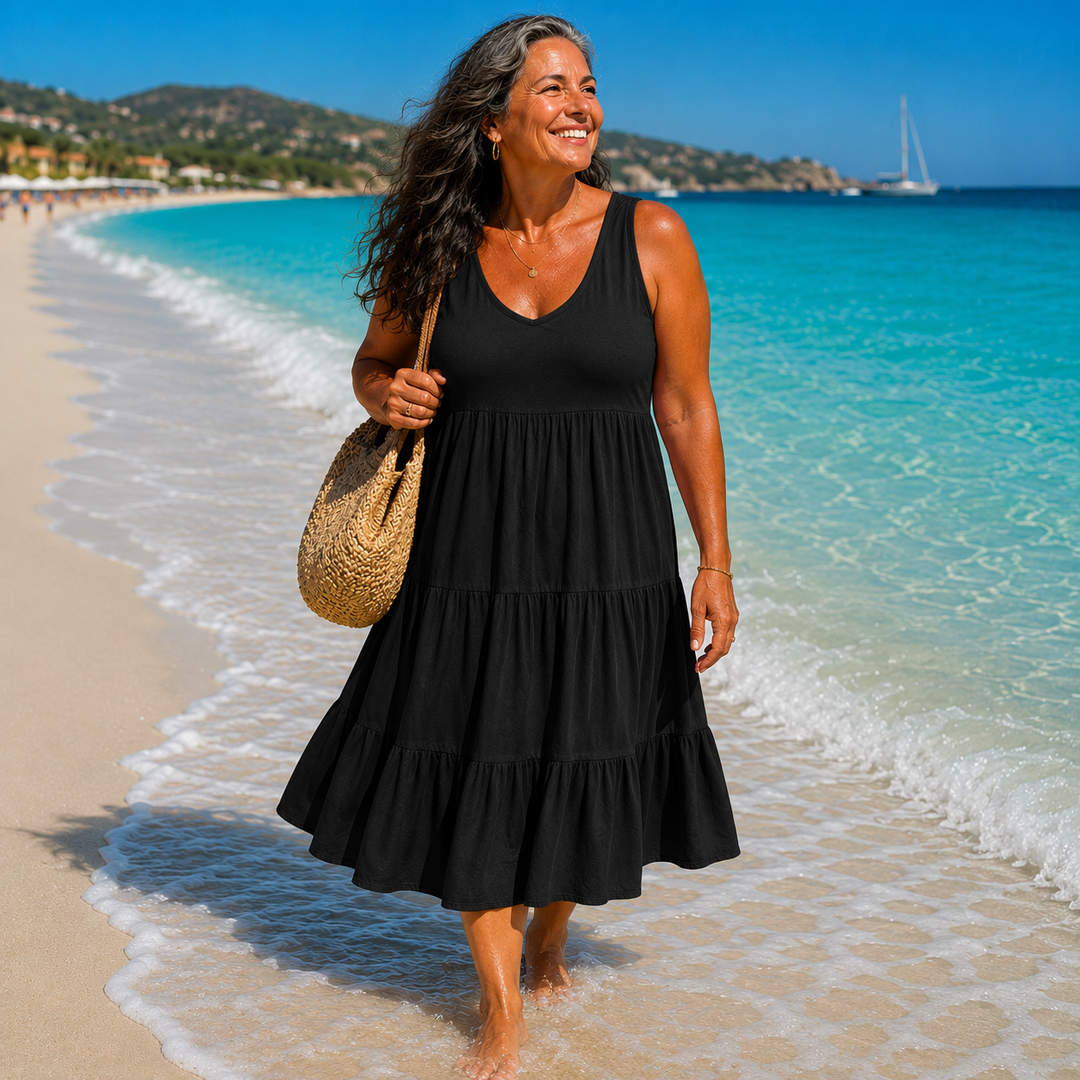 Fiona Sleeveless Flowing Summer Beach Dress, view 7 - Elena Harper
