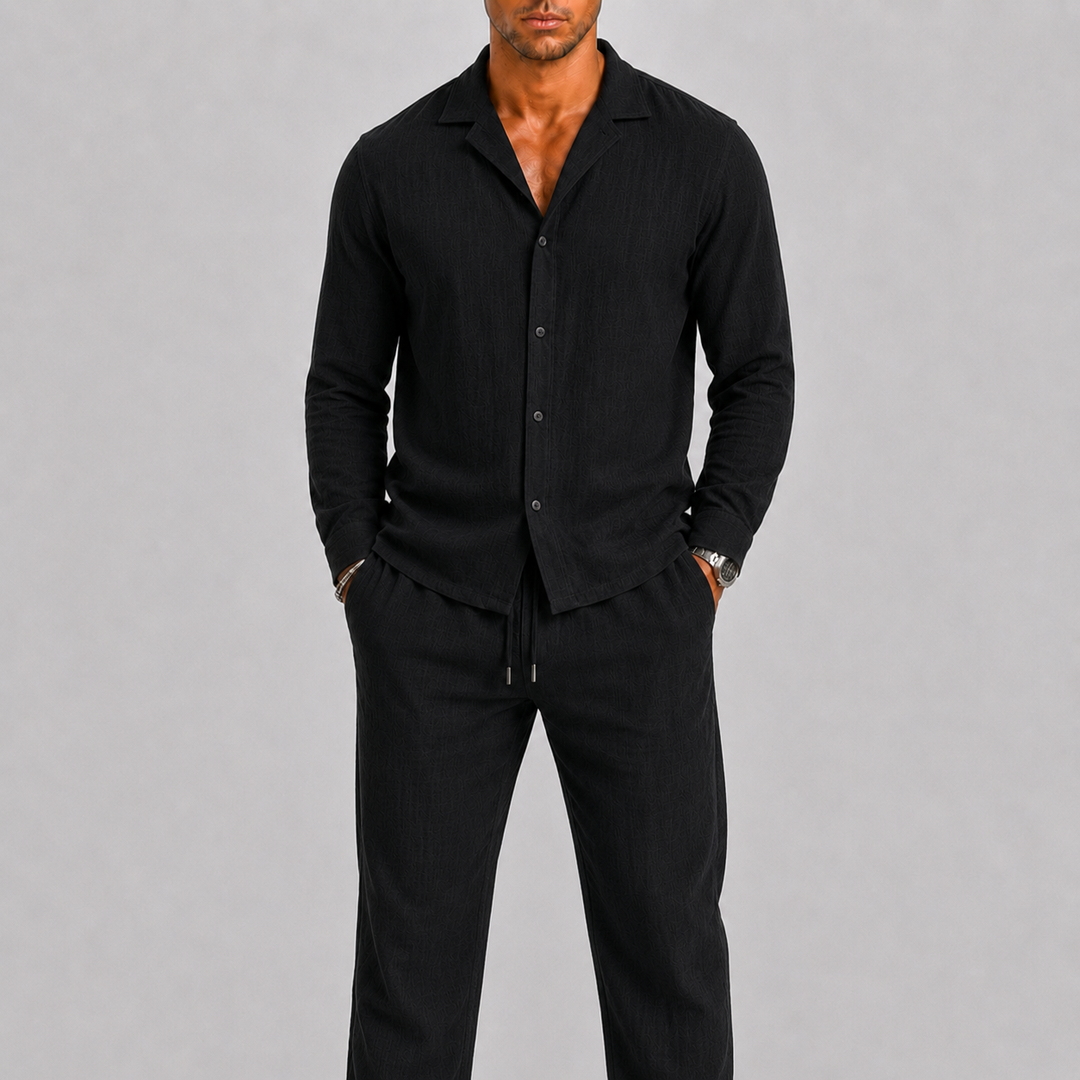 Harrington Oxford Linen Two Piece Set for Men, view 7 - Elena Harper