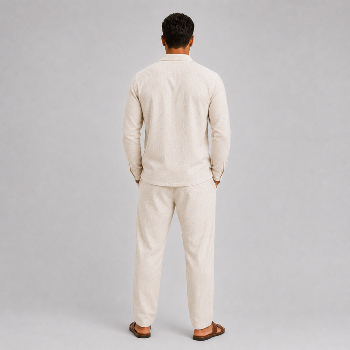 Harrington Oxford Linen Two Piece Set for Men, view 3 - Elena Harper
