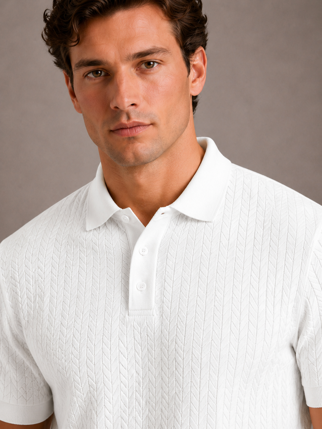 Textured Polo for Men, view 2 - Elena Harper