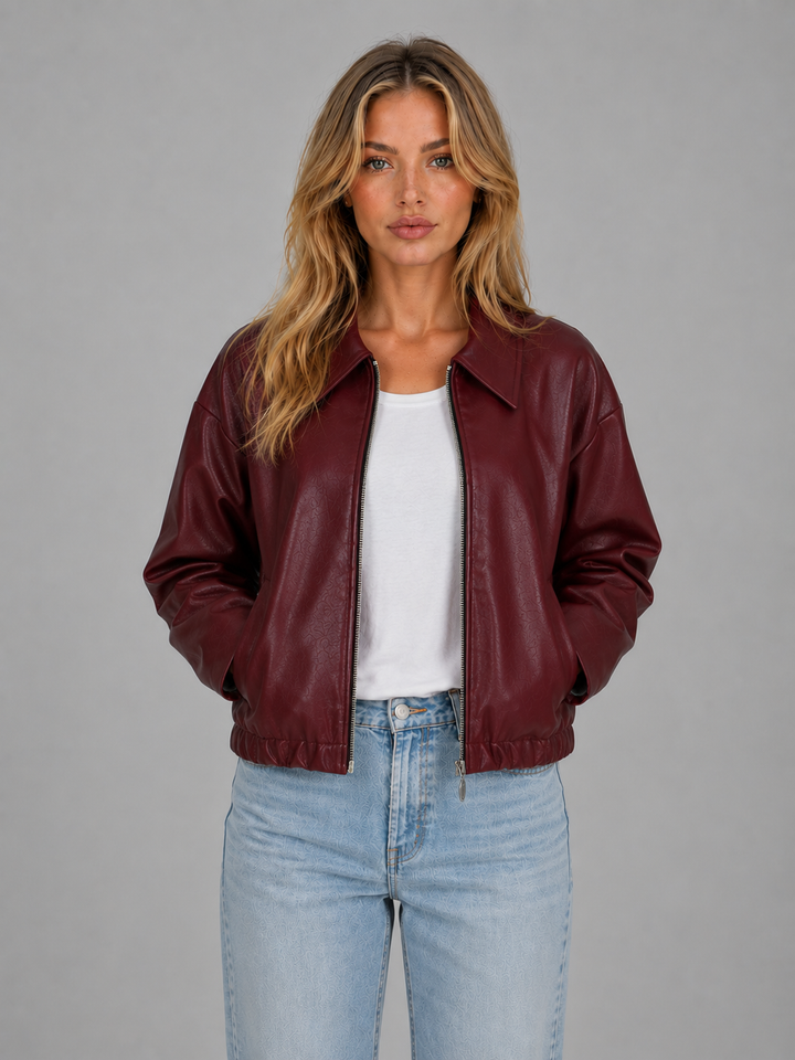 Short Zip Jacket for Women Montarello Leather Look