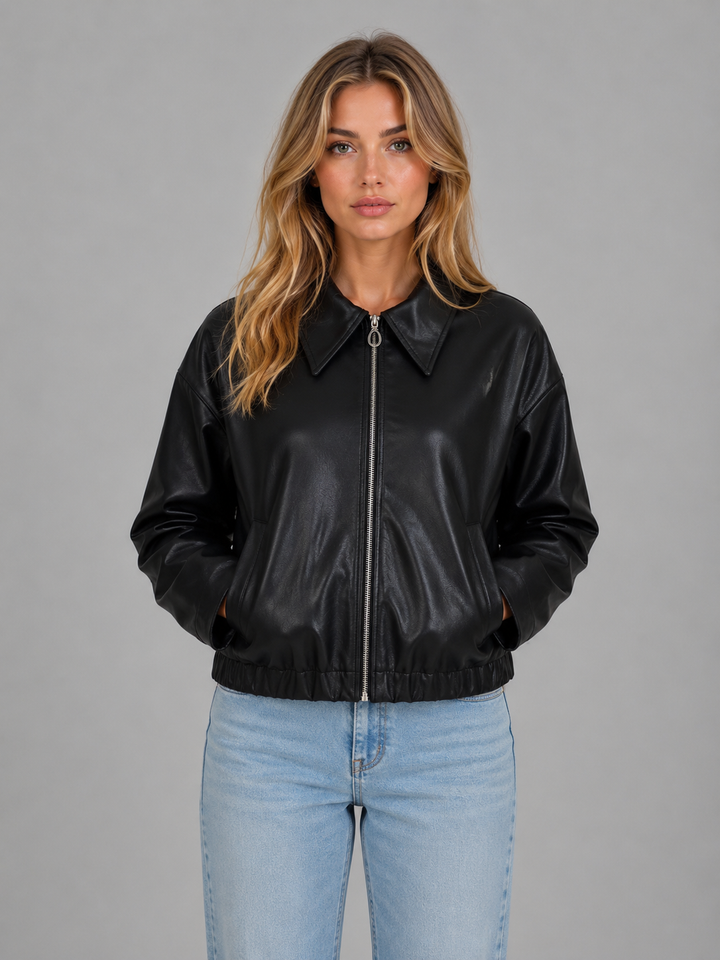 Short Zip Jacket for Women Montarello Leather Look