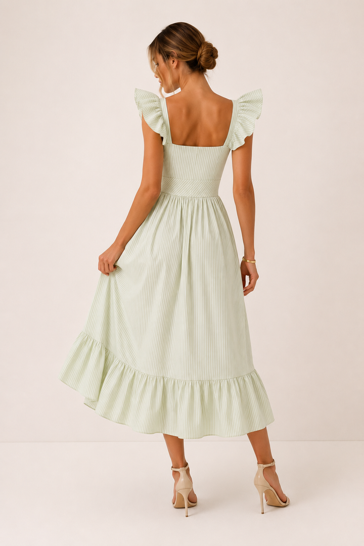 Lightweight Striped Midi Dress for Women with Ruffles - Elina