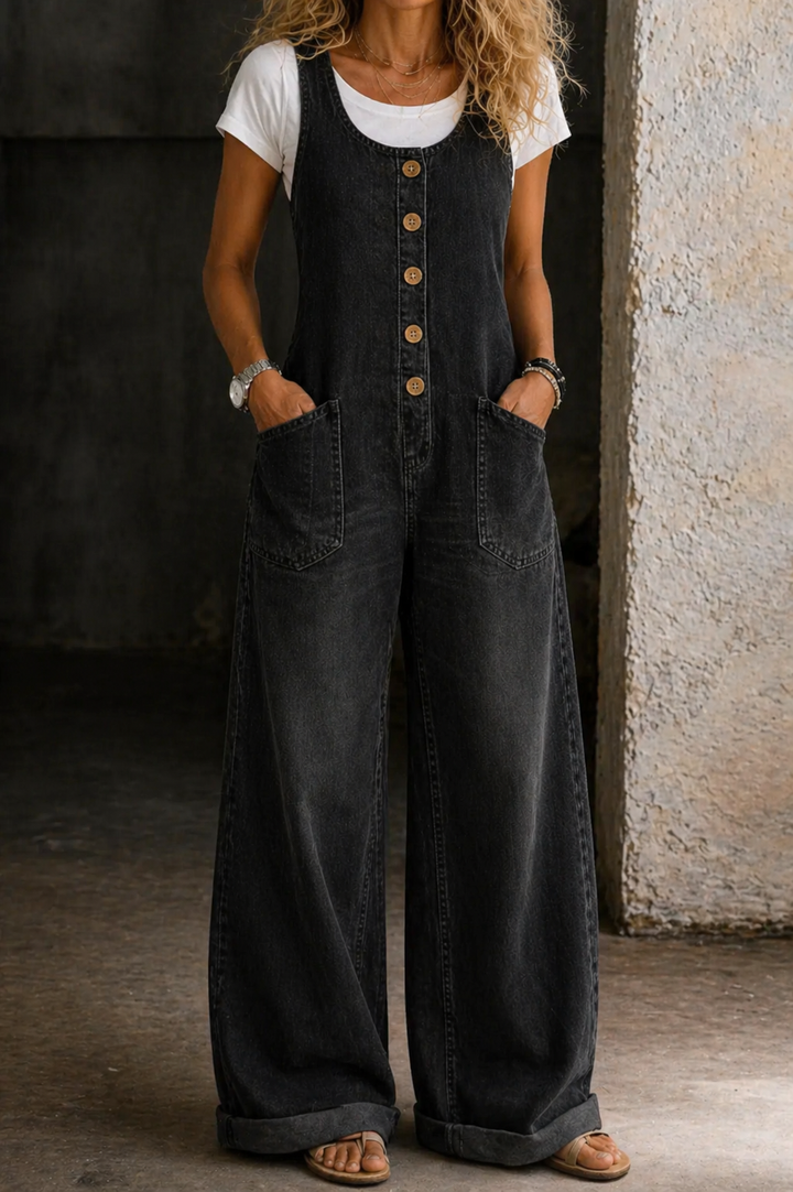 Bethany Vintage Washed Cotton Denim Overalls - Elena Harper