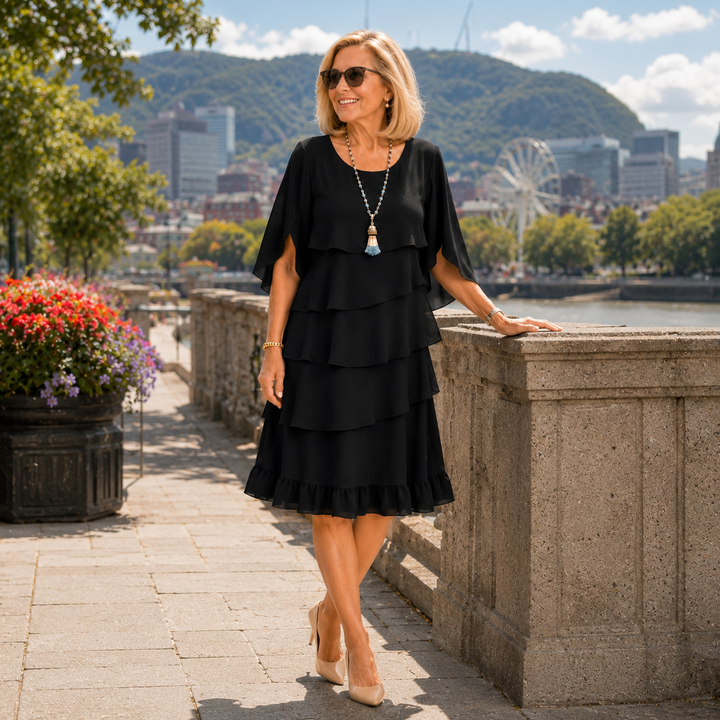 Women's Dress with Layered Ruffles and Flowing Sleeves - Elena Harper