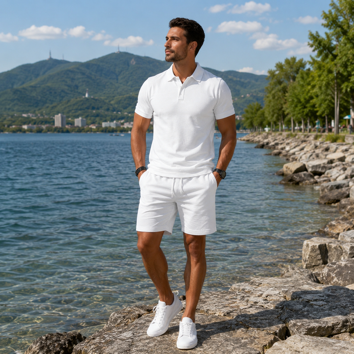 Men's Summer Set with Polo and Drawstring Shorts