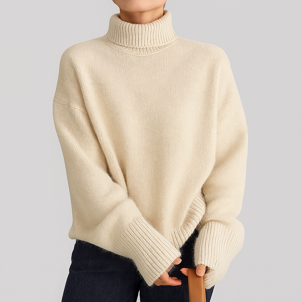 Women's Thick Cashmere-Like Winter Sweater with High Collar