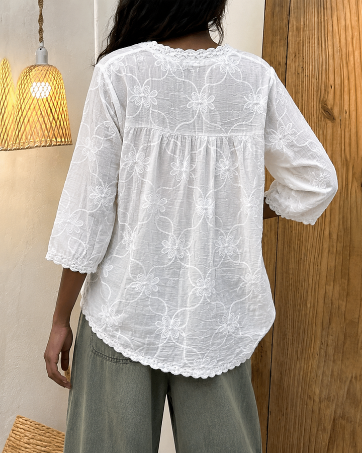 Guinwa Lace Blouse with Three-Quarter Sleeves, view 3 - Elena Harper