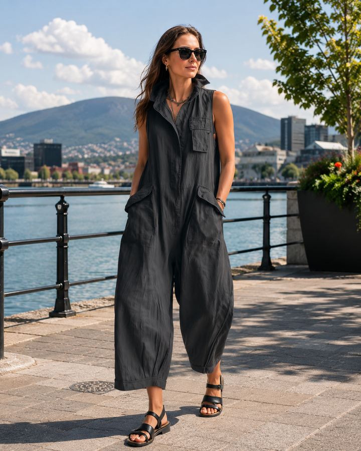 Women's Sleeveless Oversized Jumpsuit with Utility Pockets