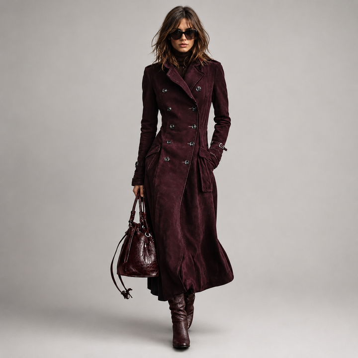 Derya Long Trench Coat Made of Suede, view 2 - Elena Harper