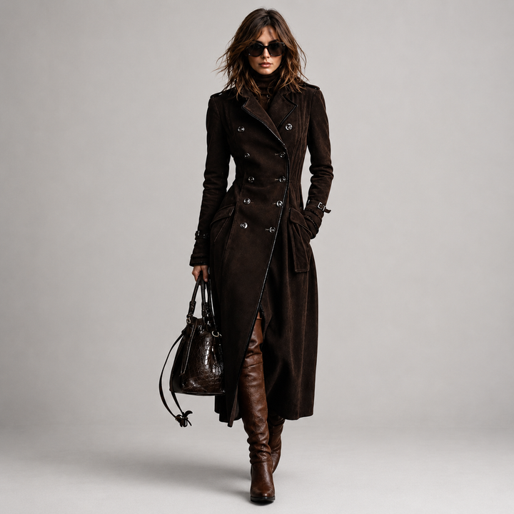 Derya Long Trench Coat Made of Suede, view 3 - Elena Harper