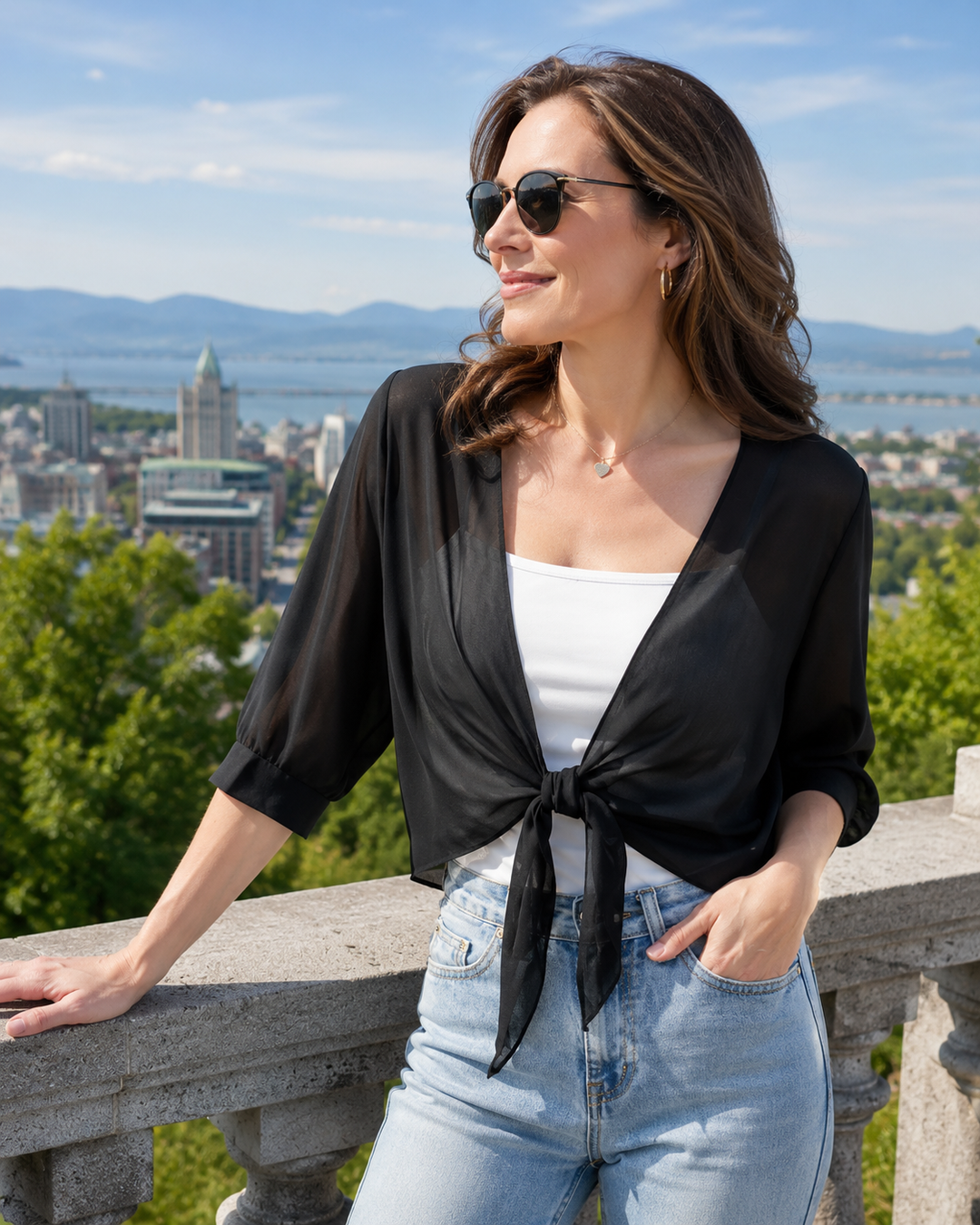 Women's Sheer Chiffon Top with Front Knot - Elena Harper