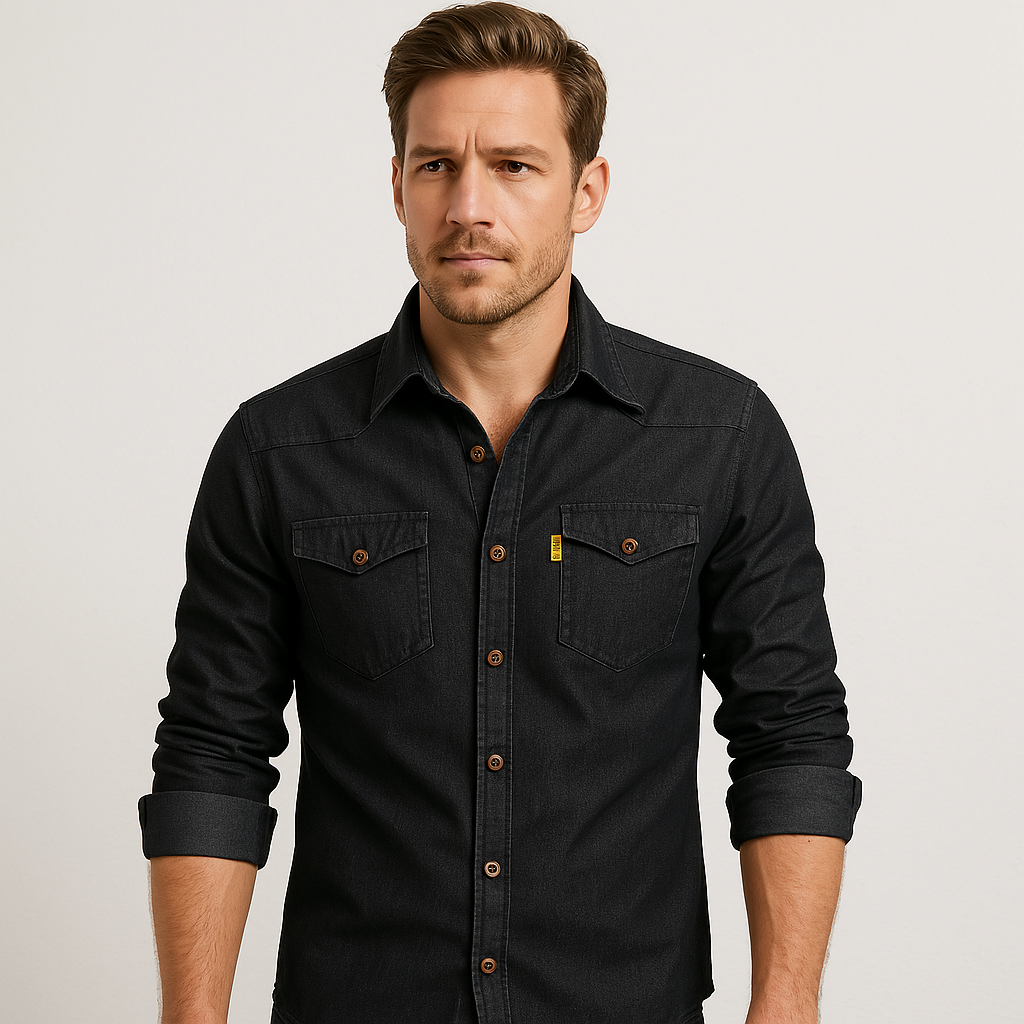Men's Slim Fit Denim Shirt – Classic Long Sleeve Cotton Blend Style