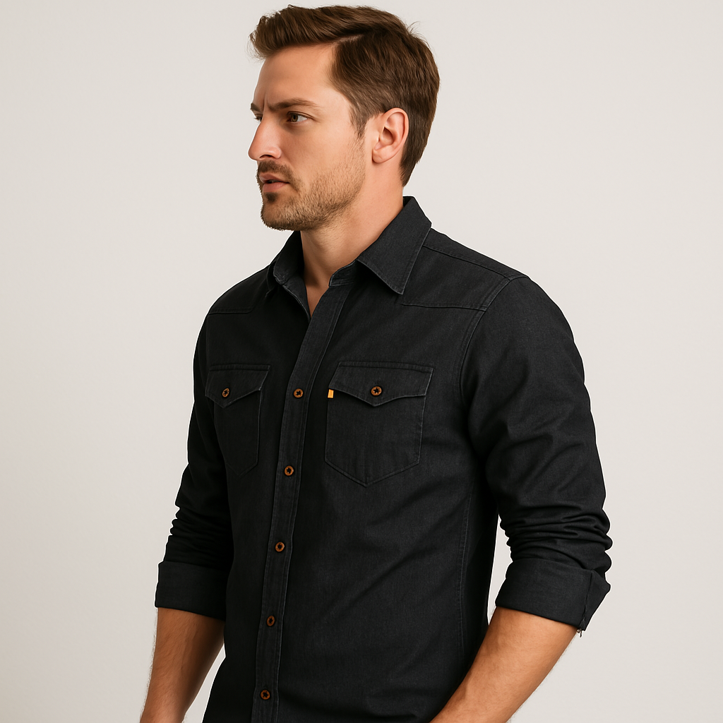 Men's Slim Fit Denim Shirt – Classic Long Sleeve Cotton Blend Style