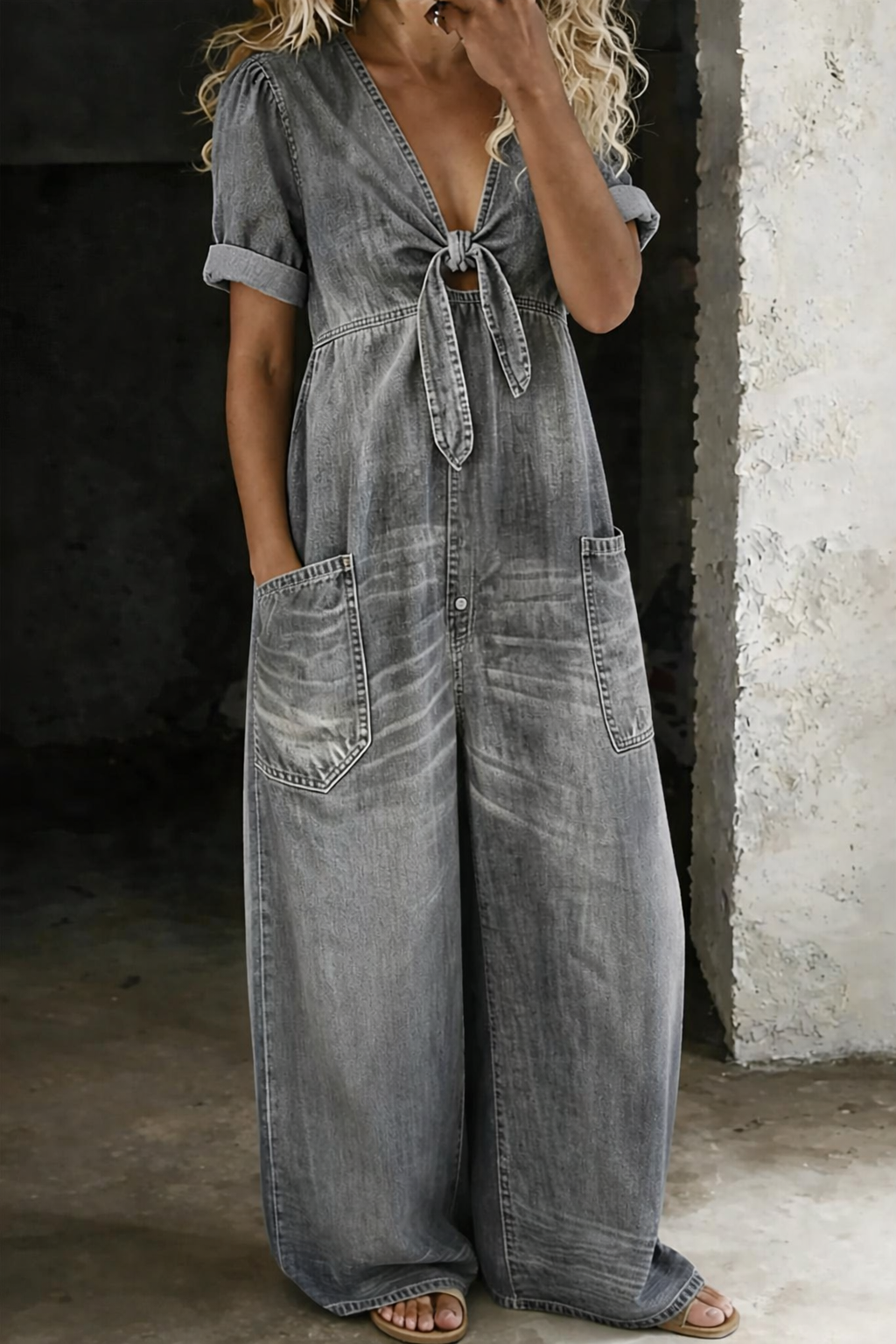 Maya | V Neck Short Sleeve Jumpsuit