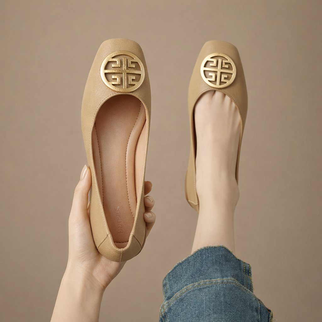 Breana Flat Leather Shoes, view 2 - Elena Harper