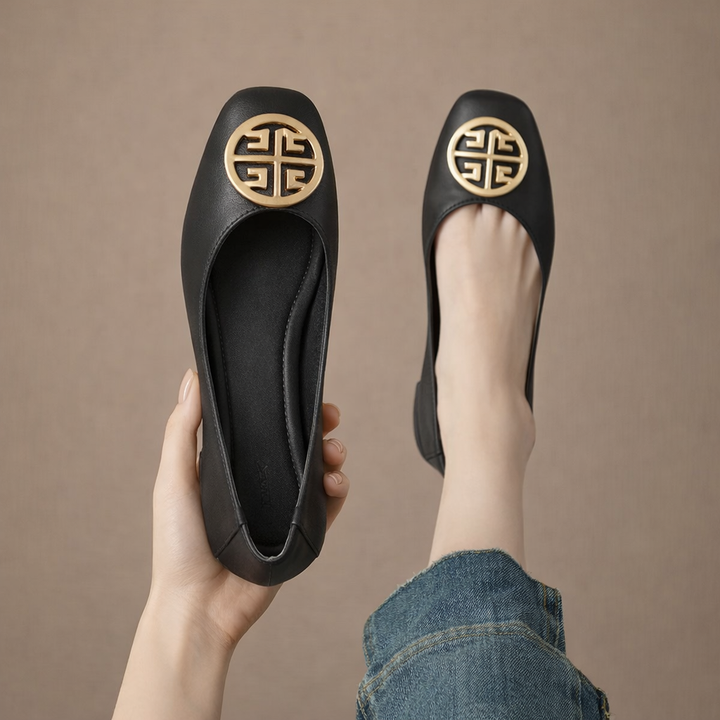 Breana Flat Leather Shoes, view 3 - Elena Harper
